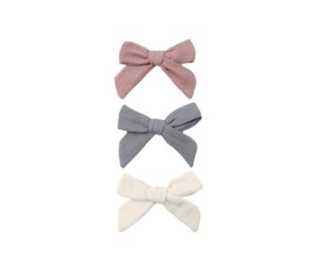 BOW W. CLIP, SET OF 3 MULBERRY, SLATE, NATURAL