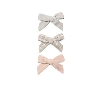 BOW W. CLIP, SET OF 3 CLOUD, BLUE GINGHAM, DUSTY ROSE