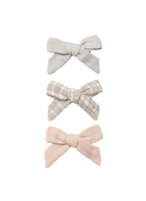 BOW W. CLIP, SET OF 3 CLOUD, BLUE GINGHAM, DUSTY ROSE