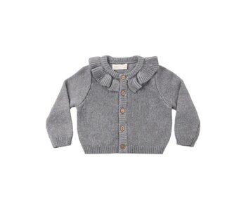RUFFLE COLLAR CARDIGAN HEATHERED SLATE