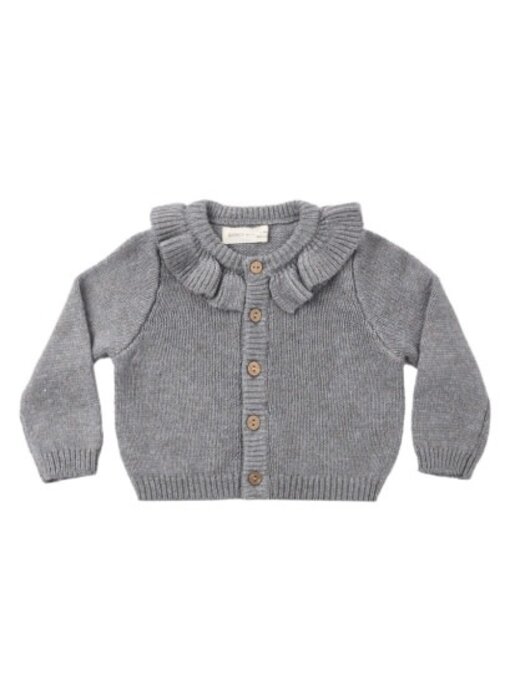 RUFFLE COLLAR CARDIGAN HEATHERED SLATE