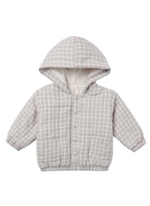 HOODED WOVEN JACKET BLUE GINGHAM