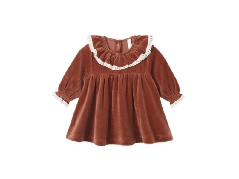 Quincy Mae VELOUR BABY DRESS REDWOOD