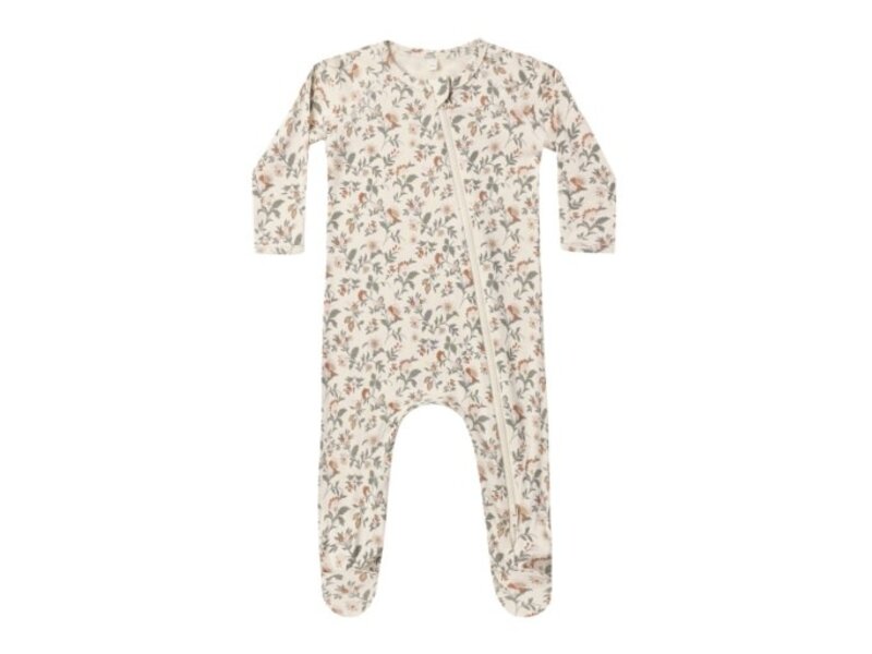 Quincy Mae BAMBOO ZIP FOOTIE HOLIDAY FLORAL