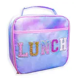 Tie Dye Glitter Varsity Letter Insulated Lunch Bag Lunchbox