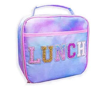Tie Dye Glitter Varsity Letter Insulated Lunch Bag Lunchbox