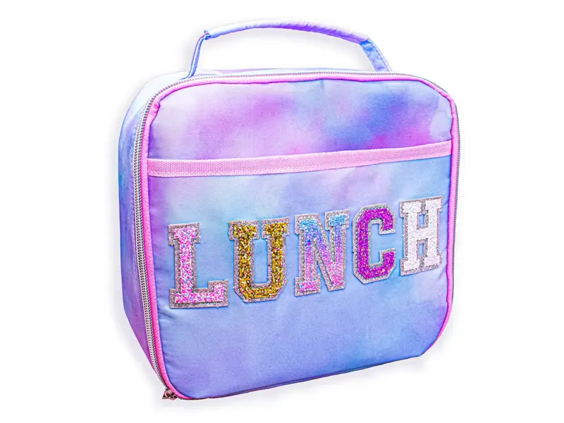 Tie Dye Glitter Varsity Letter Insulated Lunch Bag Lunchbox