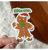 Big Moods Bite Me Snarky Gingerbread Man Christmas Sticker