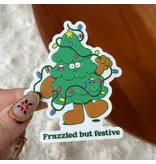 Frazzled But Festive Christmas Tree Sticker
