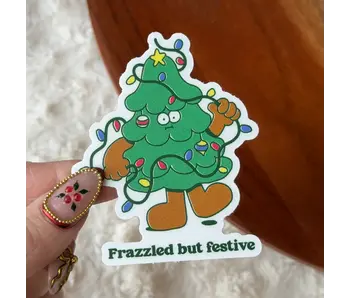Frazzled But Festive Christmas Tree Sticker