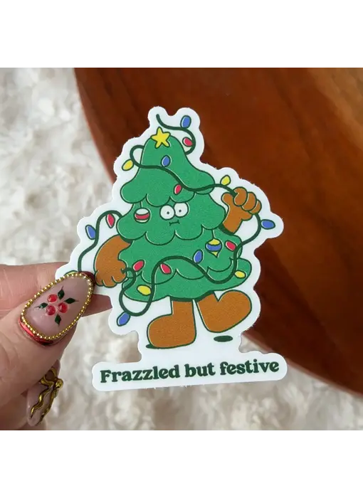 Frazzled But Festive Christmas Tree Sticker