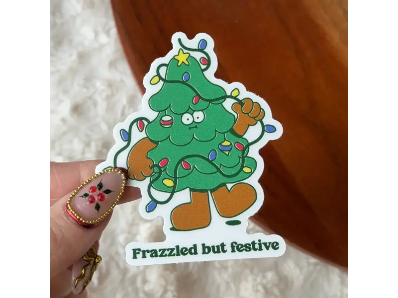 Frazzled But Festive Christmas Tree Sticker
