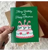 Merry Birthday and Happy Christmas Cake Card