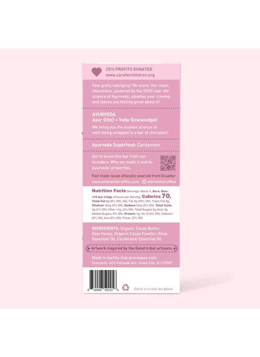 Rose Cardamom Dark Chocolate Bar | Vegan Kosher