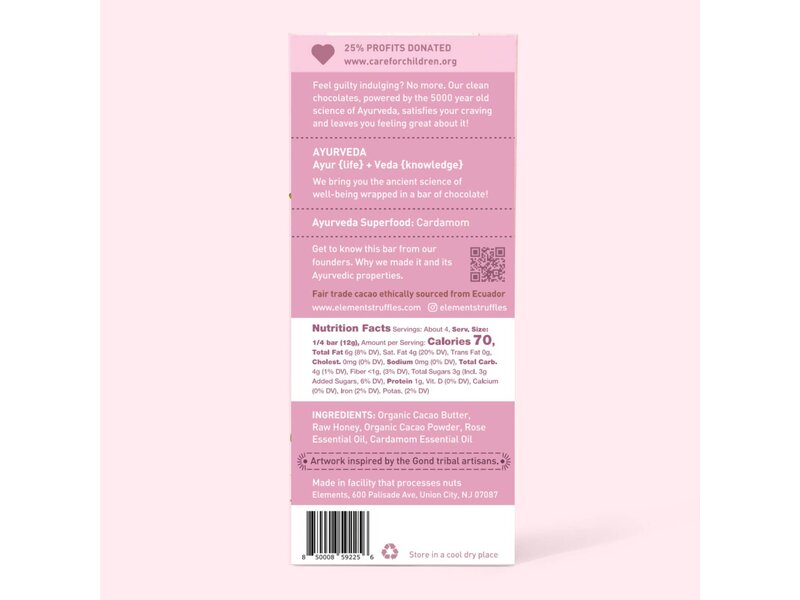 Elements Truffles Rose Cardamom Dark Chocolate Bar | Vegan Kosher