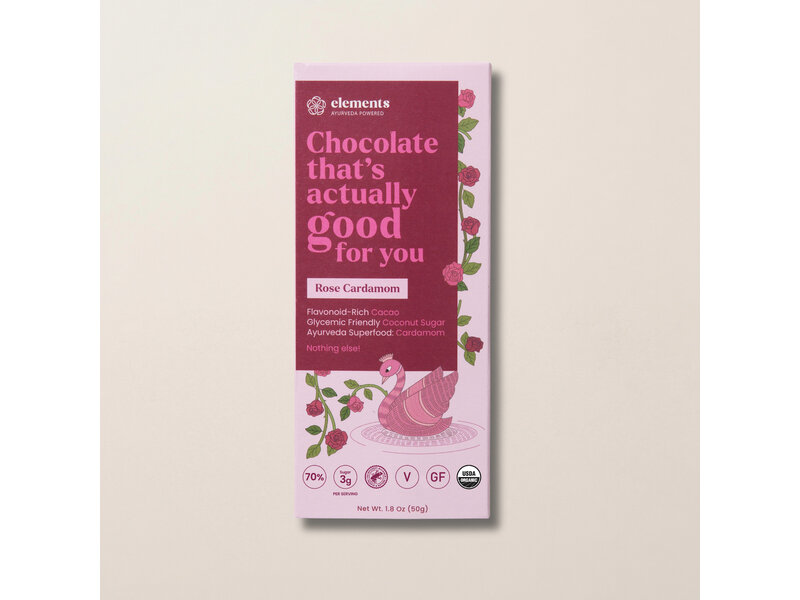 Elements Truffles Rose Cardamom Dark Chocolate Bar | Vegan Kosher