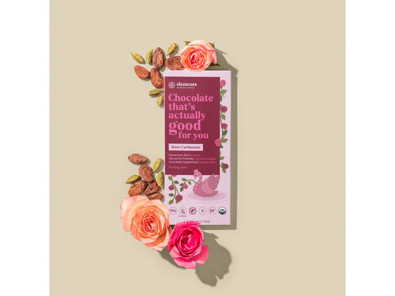 Elements Truffles Rose Cardamom Dark Chocolate Bar | Vegan Kosher