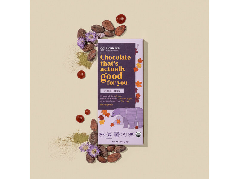 Elements Truffles Maple Toffee Dark Chocolate Bar | Vegan Organic