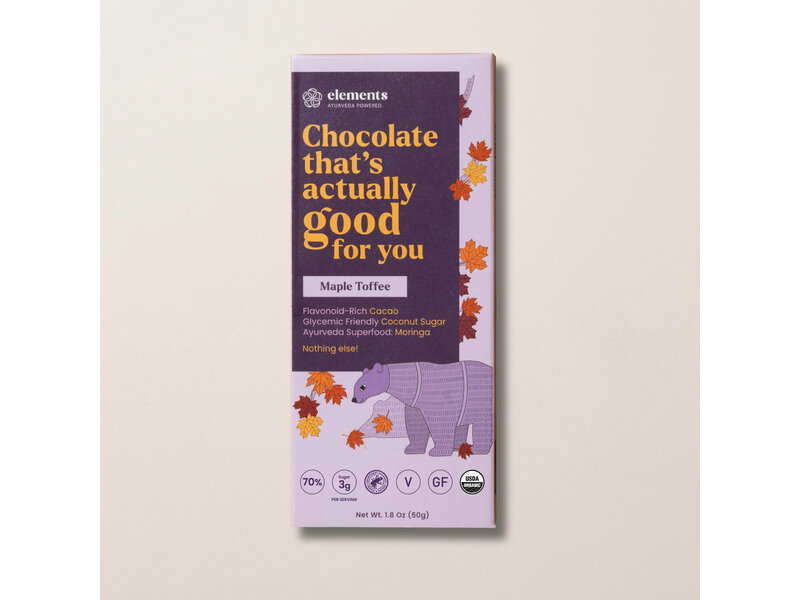 Elements Truffles Maple Toffee Dark Chocolate Bar | Vegan Organic