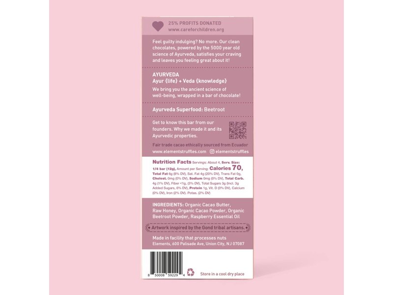 Elements Truffles Raspberry Dark Chocolate Bar | Vegan Organic
