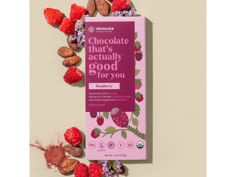 Elements Truffles Raspberry Dark Chocolate Bar | Vegan Organic