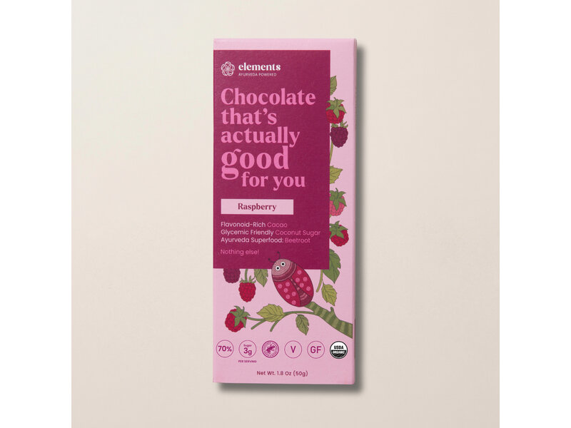 Elements Truffles Raspberry Dark Chocolate Bar | Vegan Organic