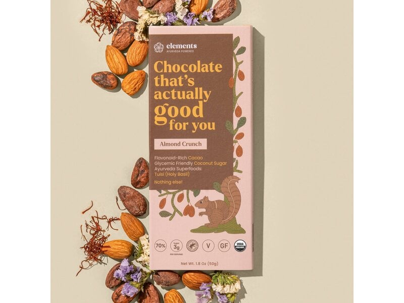 Elements Truffles Almond Crunch Dark Chocolate Bar | Vegan Organic