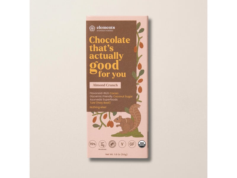 Elements Truffles Almond Crunch Dark Chocolate Bar | Vegan Organic