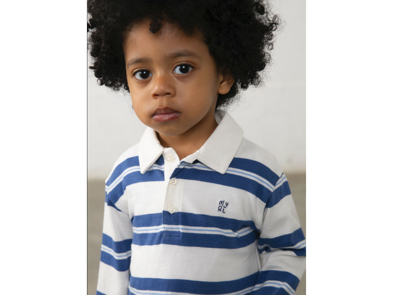 Mayoral Long Sleeve Striped Polo - Blue