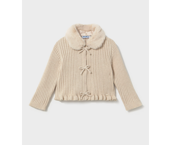 Cardigan with Faux Fur Collar - Milk Heather