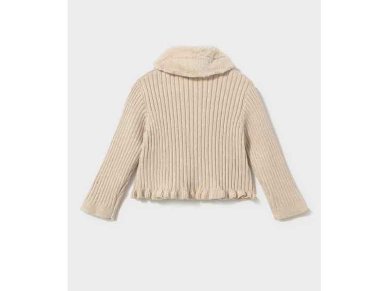 Mayoral Cardigan with Faux Fur Collar - Milk Heather