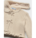 Mayoral Cardigan with Faux Fur Collar - Milk Heather