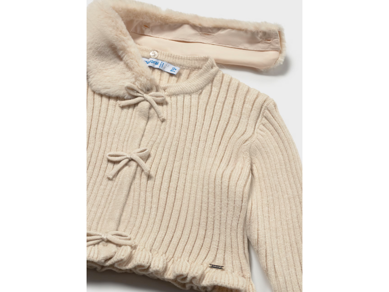 Mayoral Cardigan with Faux Fur Collar - Milk Heather