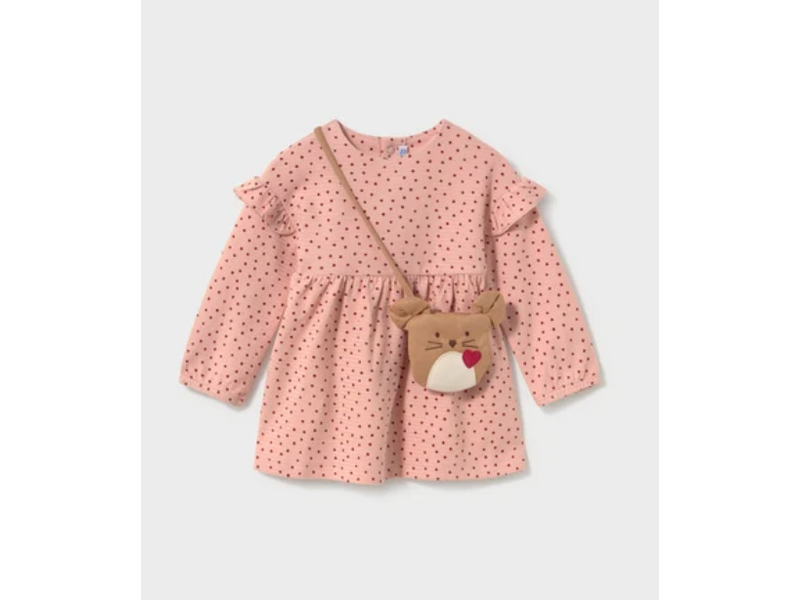 Mayoral Pink polkadot dress with bag