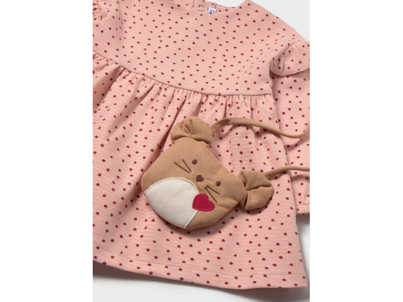 Mayoral Pink polkadot dress with bag