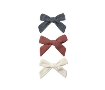 BOW W. CLIP, SET OF 3 NATURAL, RED, BLUE