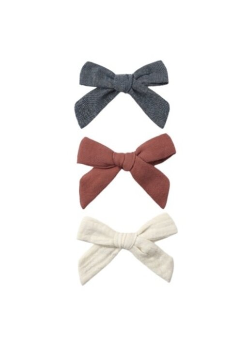 BOW W. CLIP, SET OF 3 NATURAL, RED, BLUE