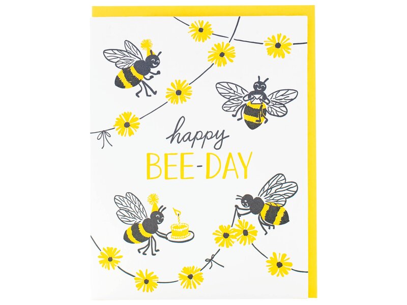 Smudge Ink Bee Party Birthday Card