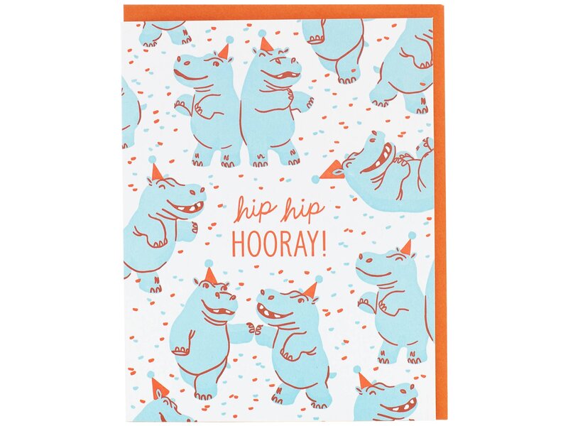 Smudge Ink Hippo Dance Party Birthday Card