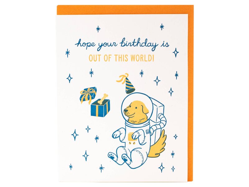 Smudge Ink Space Dog Birthday Card