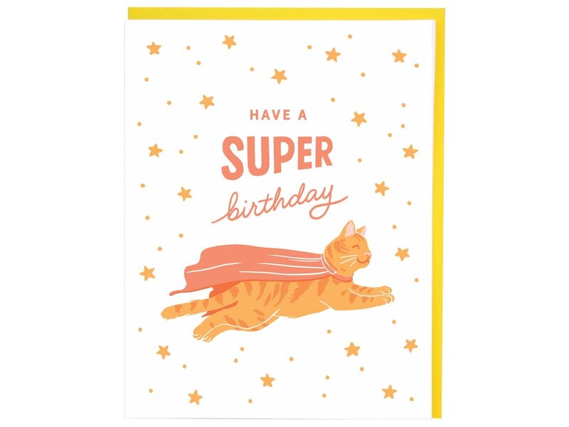 Smudge Ink Super Cat Birthday Card