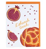 Smudge Ink Challah & Pomegranates Rosh Hashanah Card