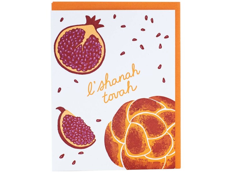 Smudge Ink Challah & Pomegranates Rosh Hashanah Card