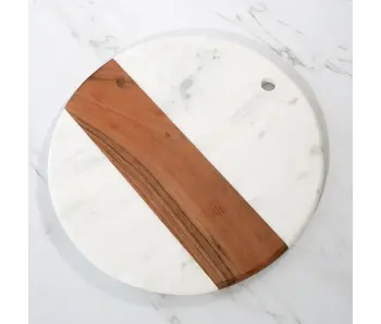 Round White Marble & Acacia Wood Charcuterie Board