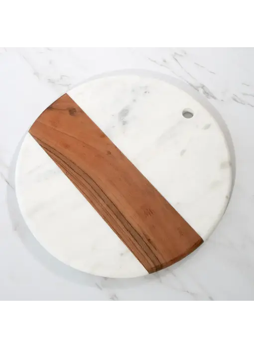 Round White Marble & Acacia Wood Charcuterie Board