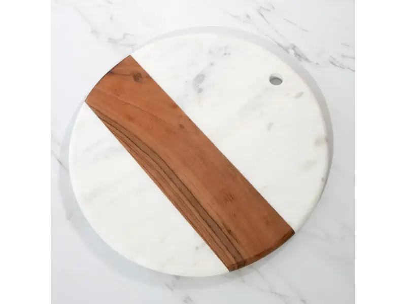 Andaluca Round White Marble & Acacia Wood Charcuterie Board
