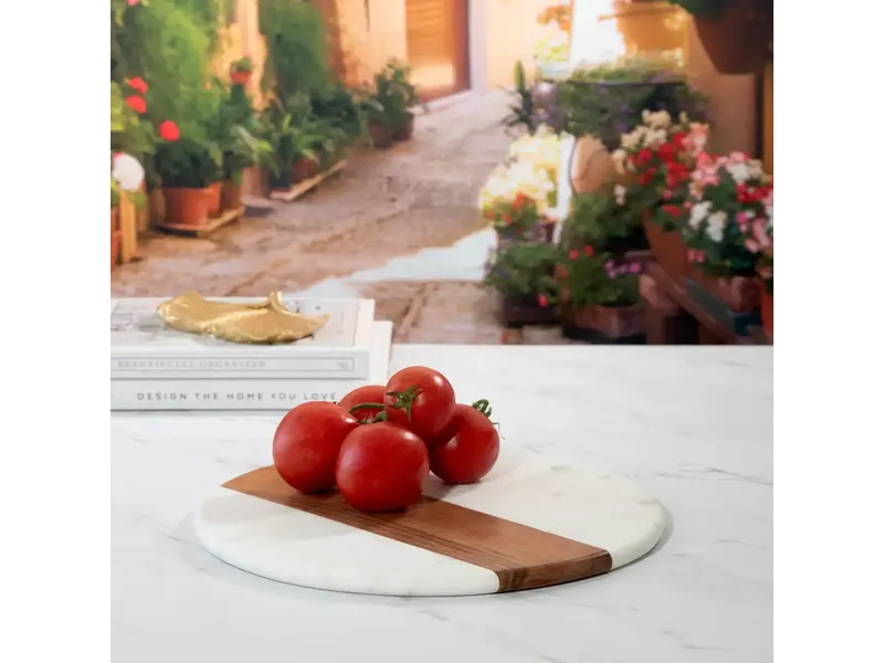Andaluca Round White Marble & Acacia Wood Charcuterie Board