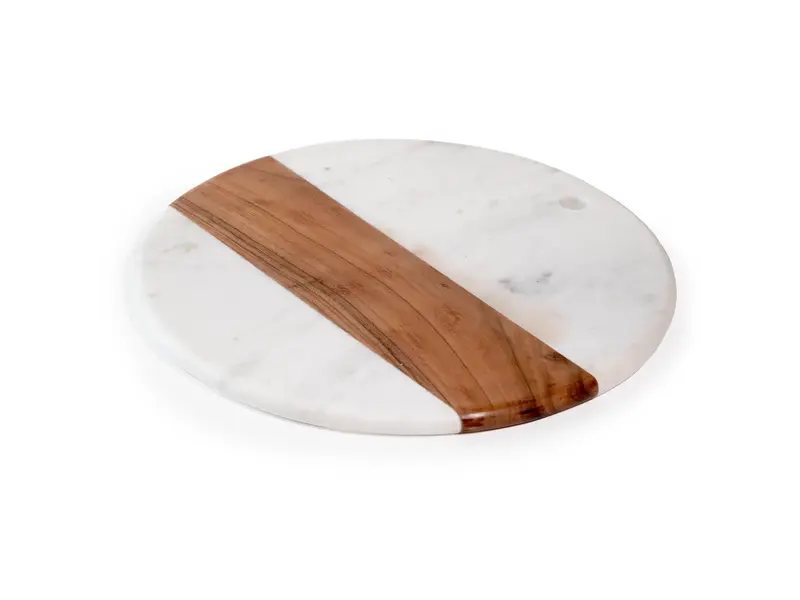 Andaluca Round White Marble & Acacia Wood Charcuterie Board