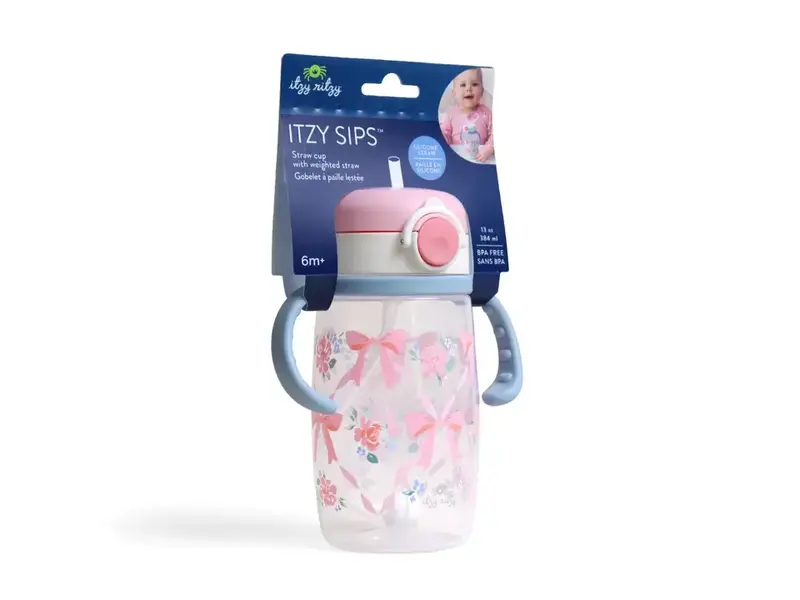Itzy Ritzy Itzy Sips™ - Straw Cup with Snap-Close Lid - Ribbons & Bows