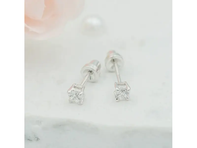 Cherished Moments Sterling Silver Clear Cz Stud Earrings For Baby and Children